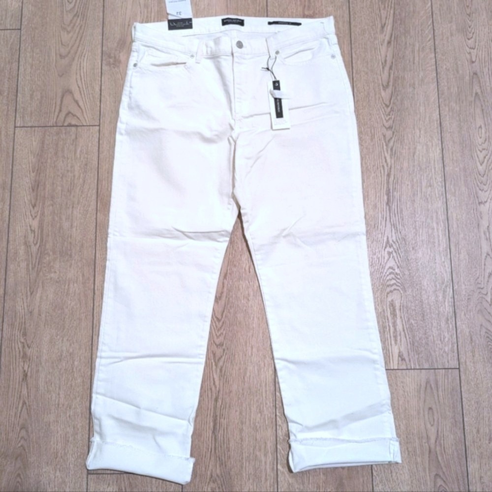 Banana Republic Jeans 32 White Denim Girlfriend Mid Rise Frayed Hems NEW NWT